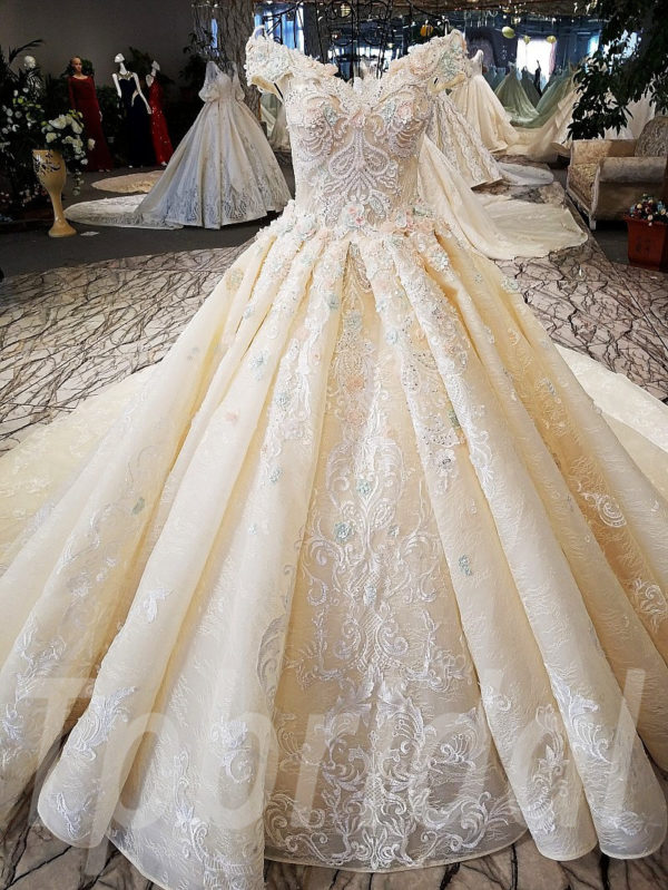 Aline Bridal Dress Off Shoulder White Wedding Dress With Color