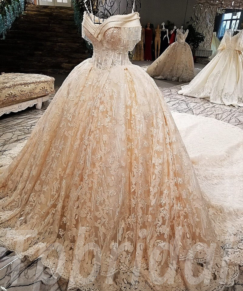 champagne lace wedding dress-tp0029-06