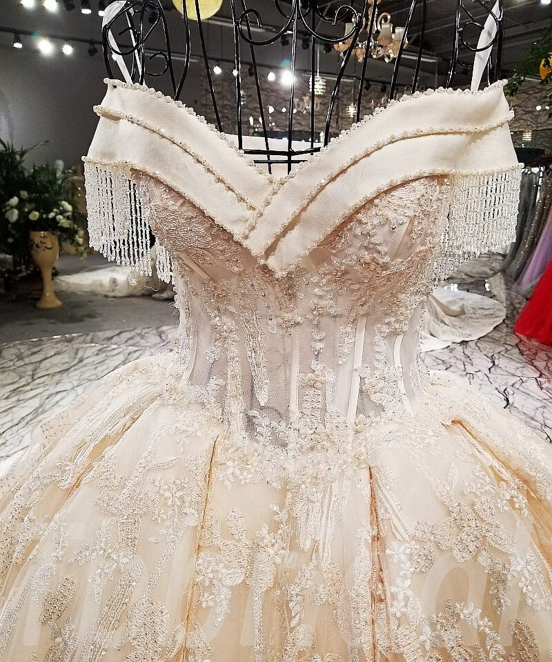 champagne lace wedding dress-tp0029-09