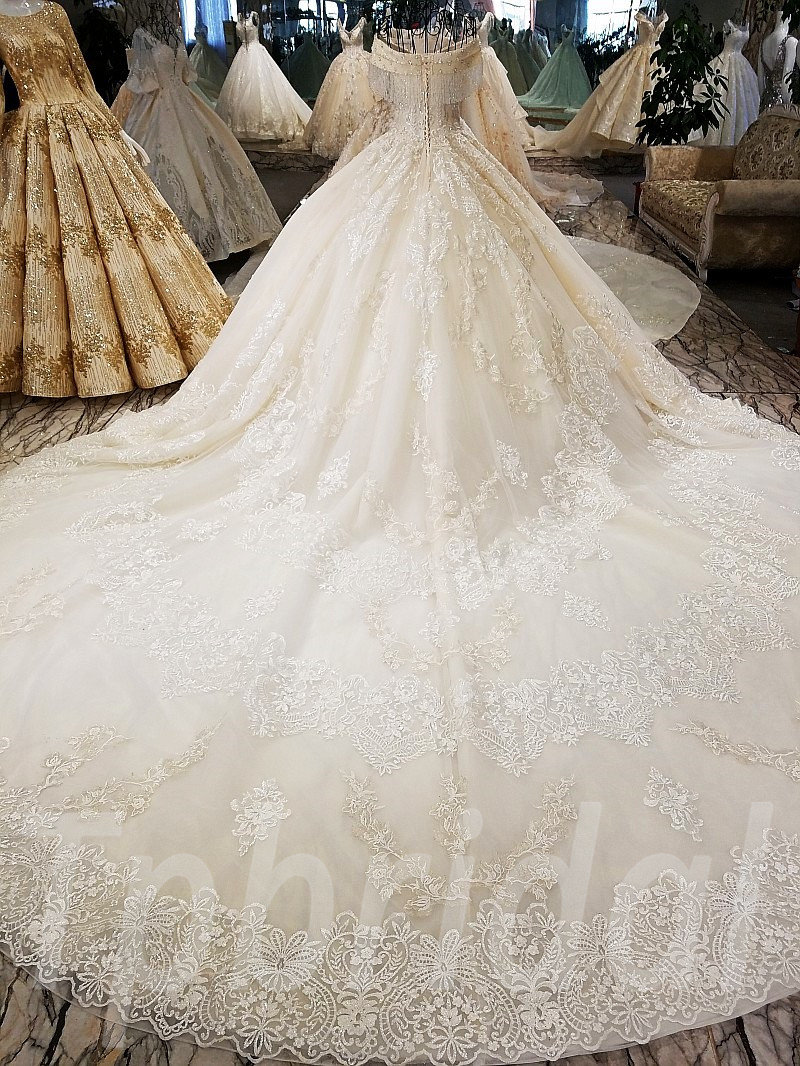 Luxury Wedding Dress With Train Princess Church Bridal Gown • tpbridal