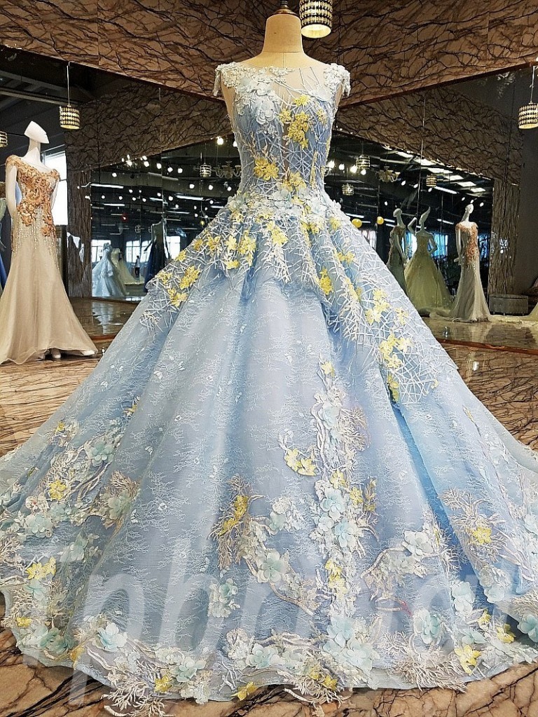 Gold Sparkle Wedding Dress Long Sleeve Ball Gown With Train