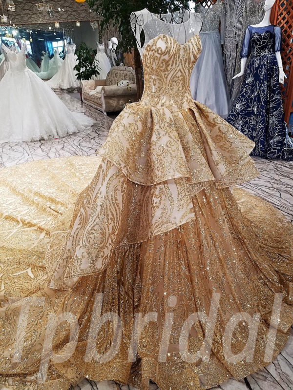 Gold Wedding Dress Aline Formal Prom Dress Online