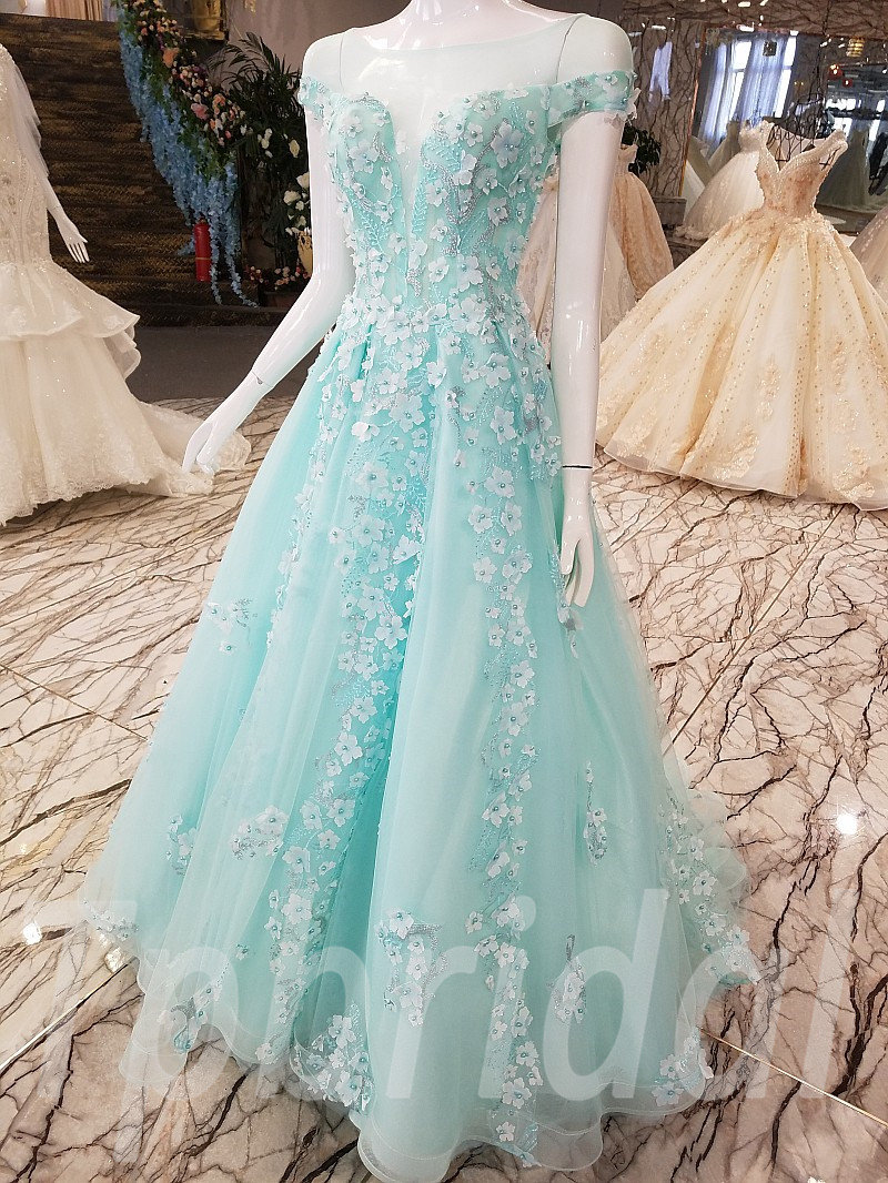 Light Blue Prom Dresses Aline Formal Party Dress With Beaded