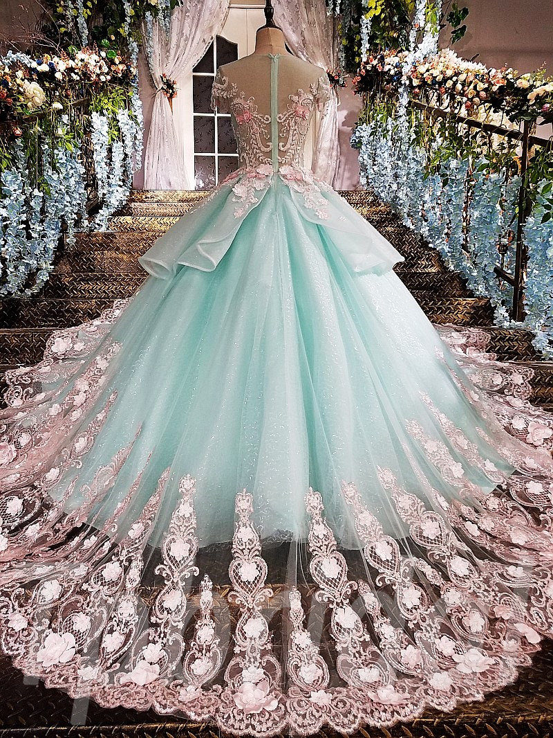 Light blue - ombre blue beaded sparkle ball gown wedding dress with train &  glitter tulle - various styles