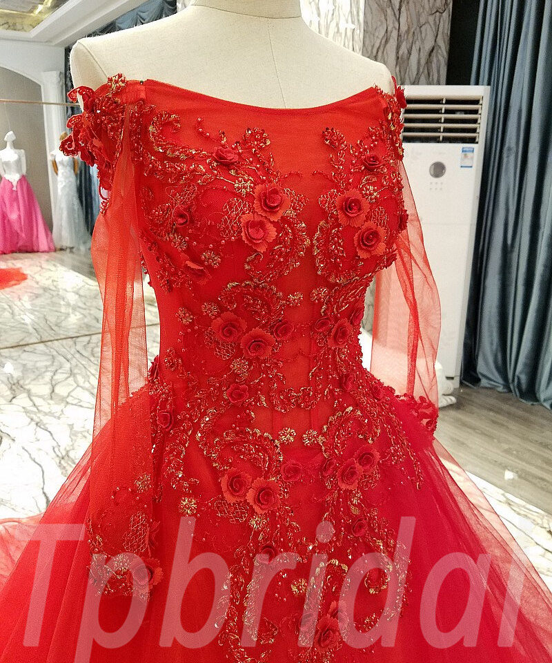 long sleeve red wedding dress-tp0060-05