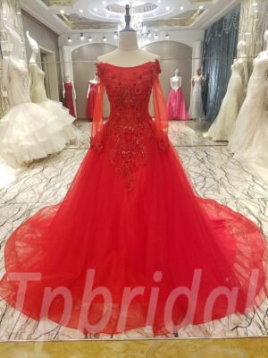long sleeve red wedding dress-tp0060-07