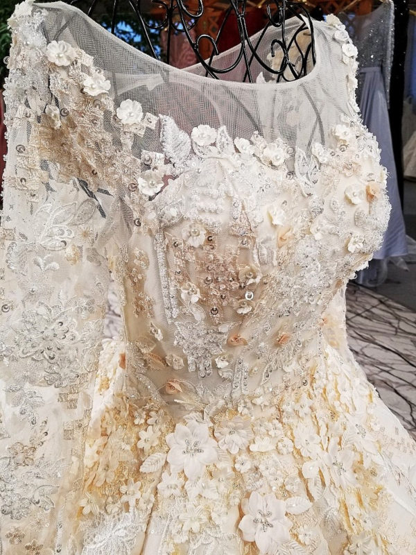 Long Sleeve Wedding Dress Champange Ball Gown Party Dress • tpbridal