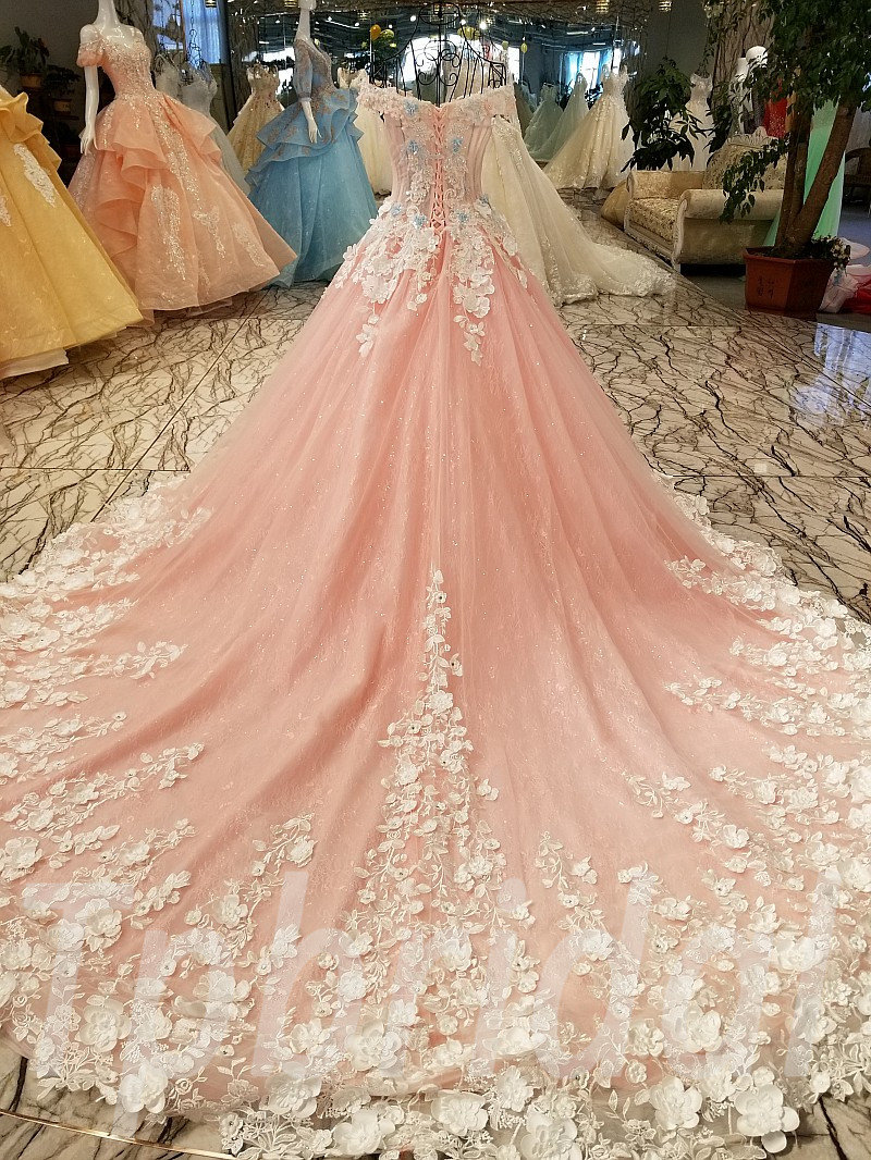 A-line Scoop Beautiful Long Sleeve Wedding Dresses Ombre Pink Bridal D –  SELINADRESS