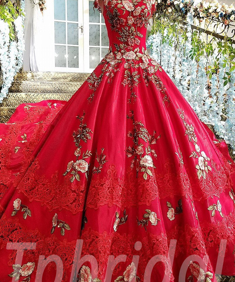 red ball gown bridal dress095-01