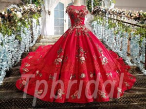 red ball gown bridal dress095-02
