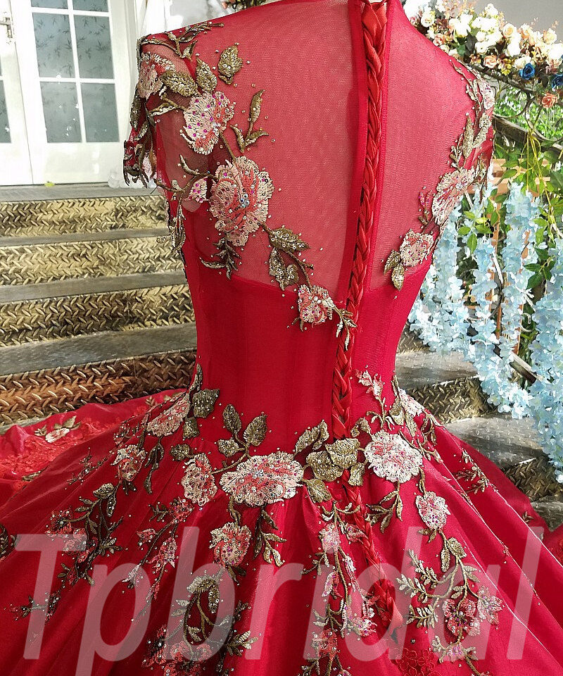red ball gown bridal dress095-04