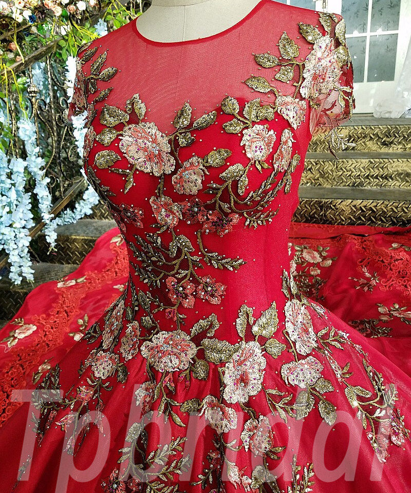 red ball gown bridal dress095-05