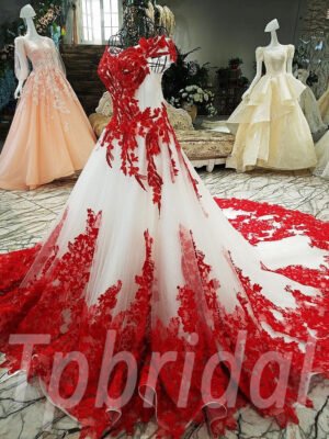 red ball gown bridal dress100-05