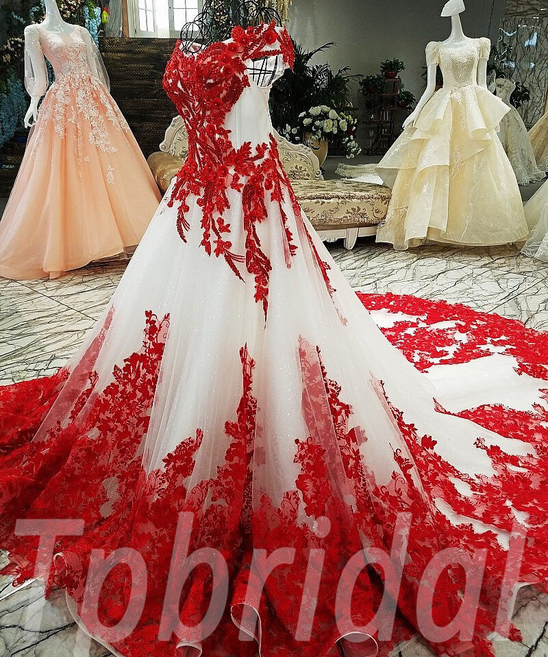 red ball gown bridal dress100-05