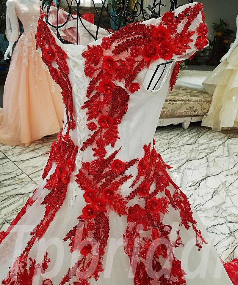 red ball gown bridal dress100-06