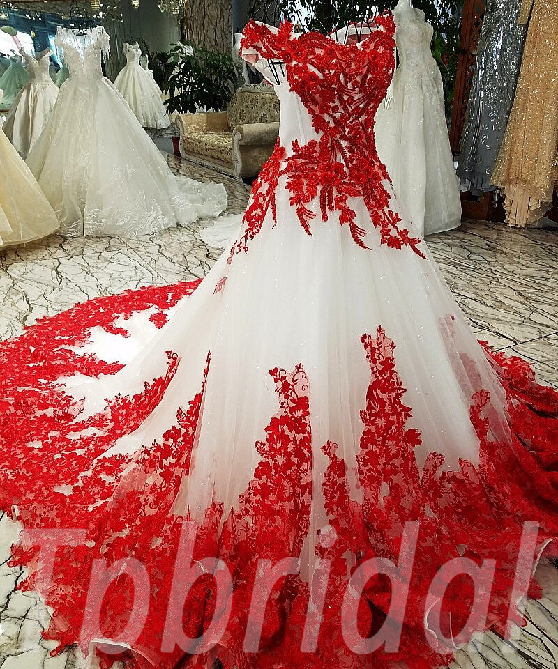 red ball gown bridal dress100-09