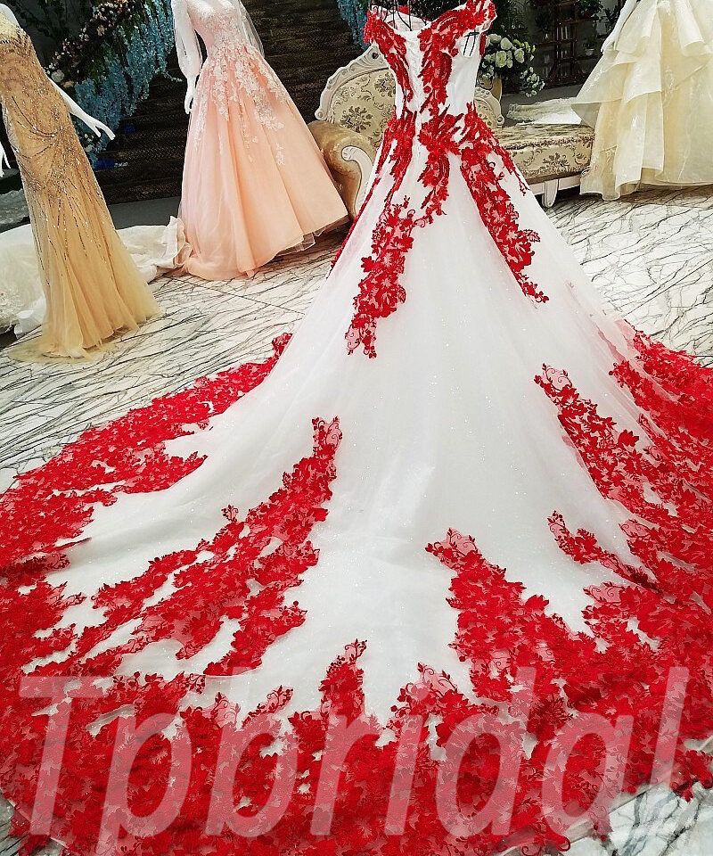 red ball gown bridal dress100-11