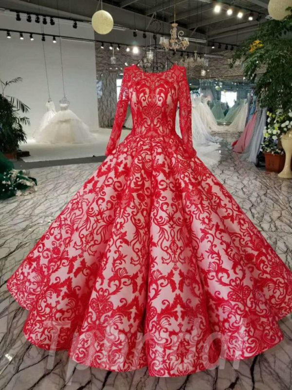 Vintage Long Sleeves Ball Gown Wedding Dresses Islamic Red Colour High Neck  With Hijab Arab Muslim Women Bridal Gowns Plus Size183p From 105,63 € |  DHgate