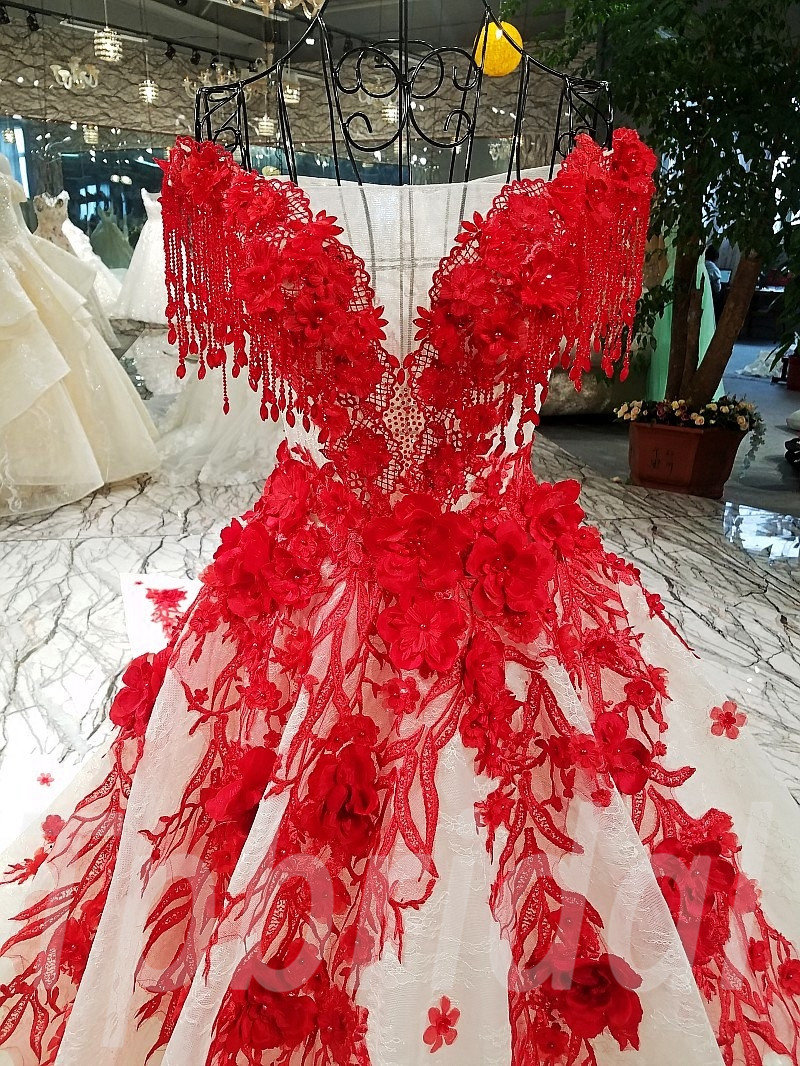 Satin Red Long V-Neck Prom Dress with Slit - PromGirl