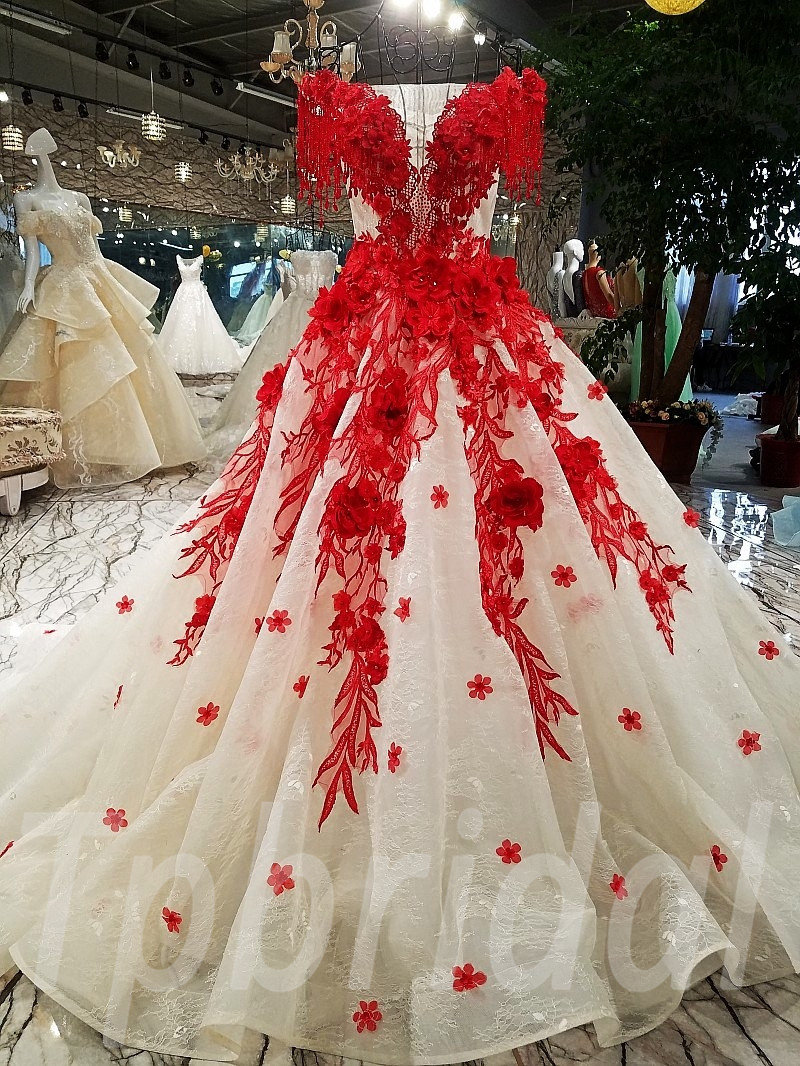 red bridal train dresses