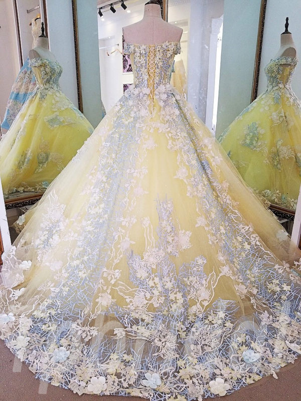 Gold Sparkle Wedding Dress Long Sleeve Ball Gown With Train