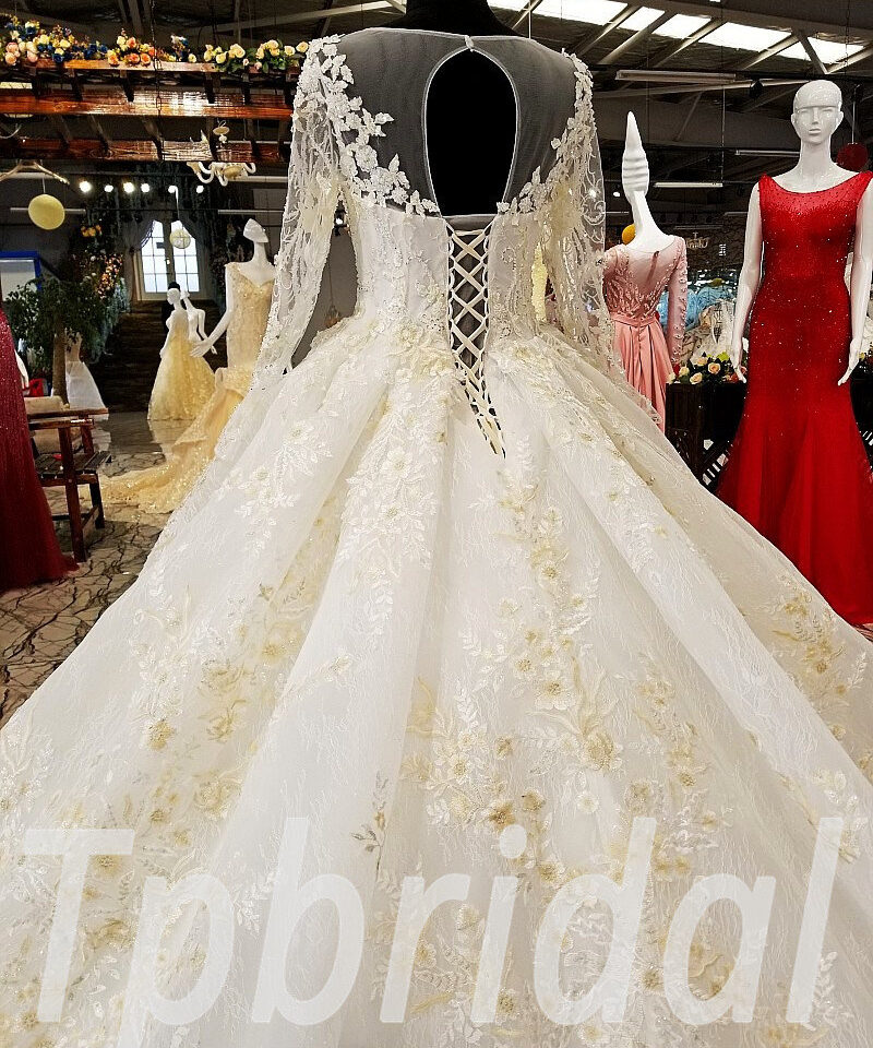 ball gown wedding dress long train 175-08