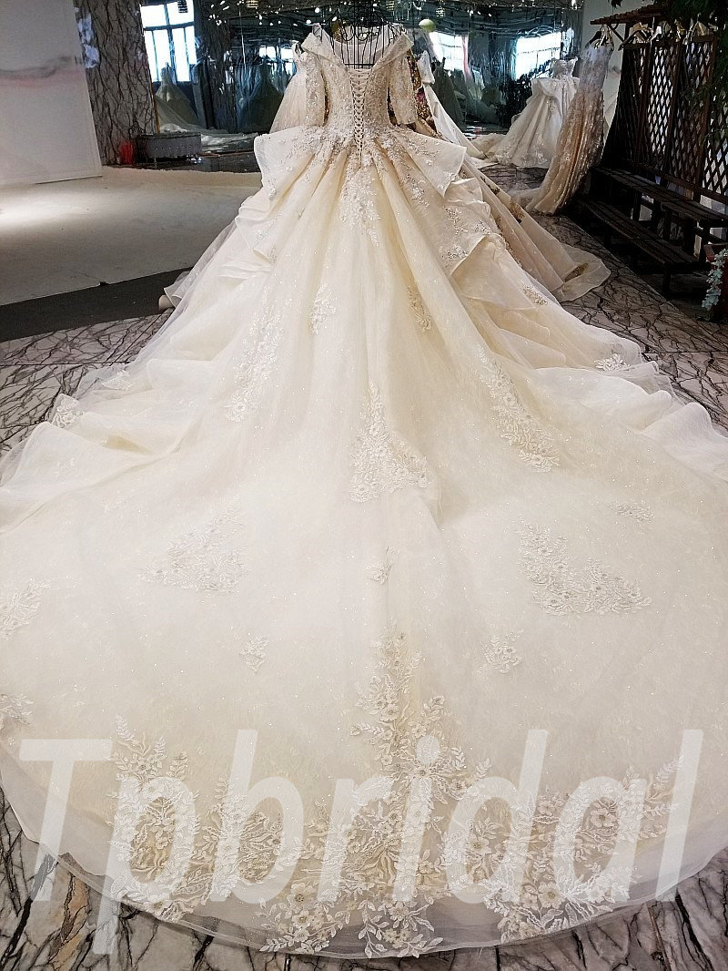 off the shoulder ball gown wedding dress