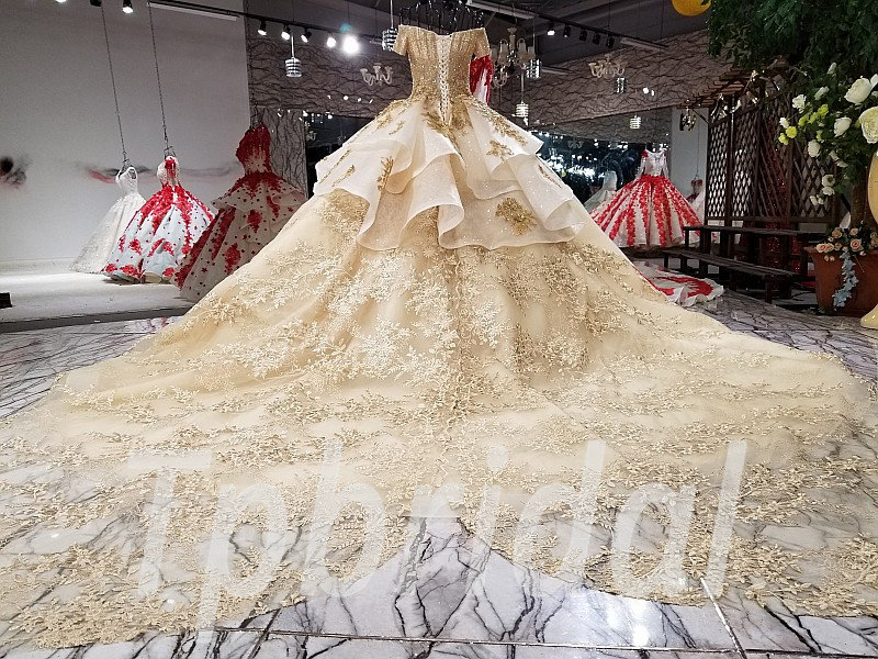 wedding dress ball gown with long train