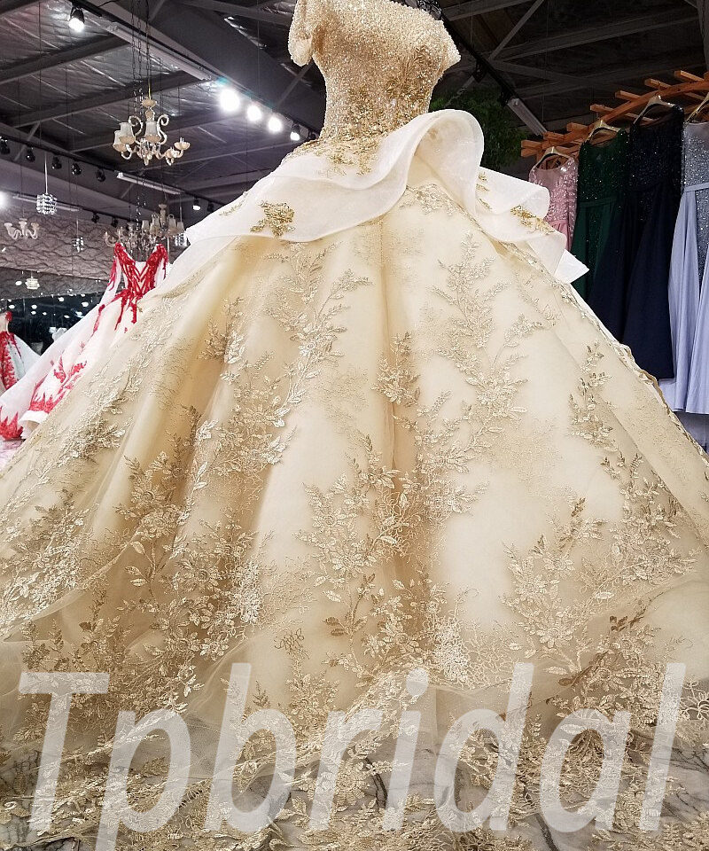 ball gown wedding dress with long trains 196-10