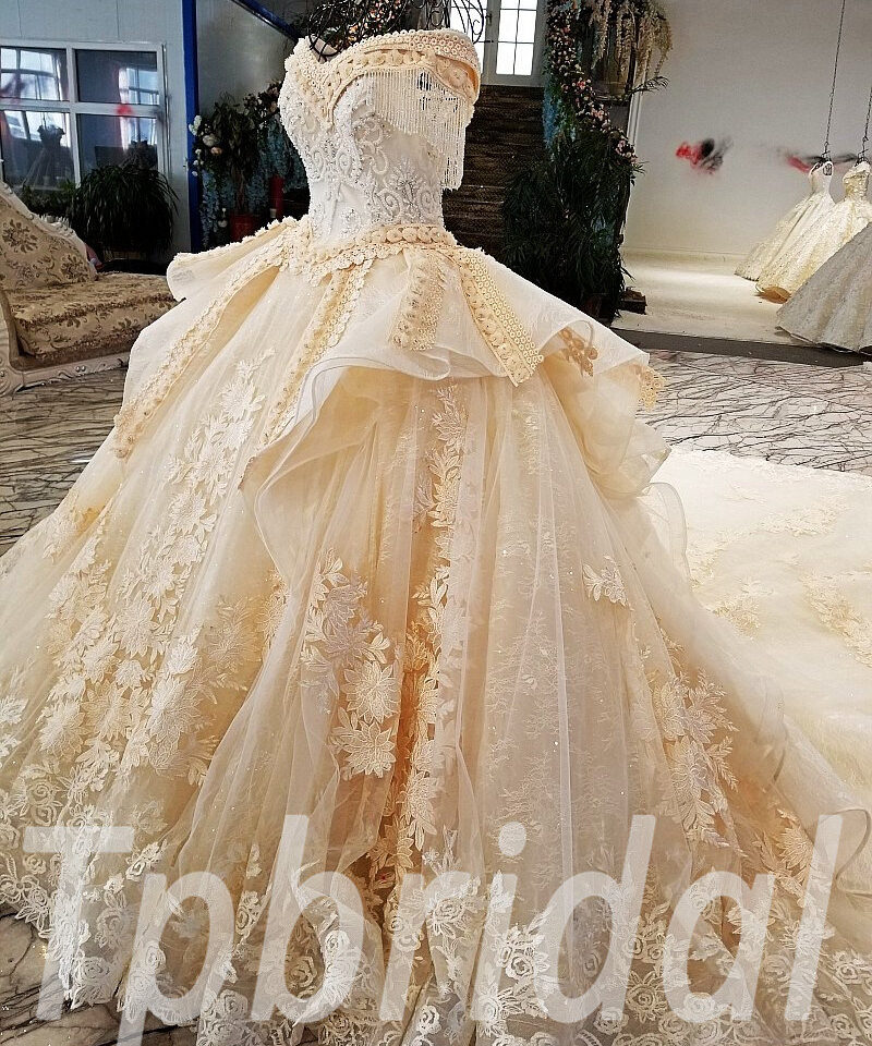 champagne color wedding dress 198-04