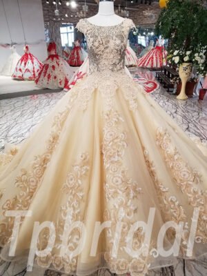 champagne wedding dress lace 205-03