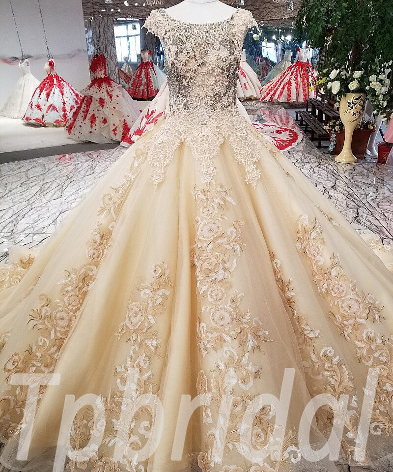 champagne wedding dress lace 205-03