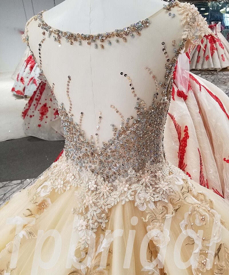 champagne wedding dress lace 205-08