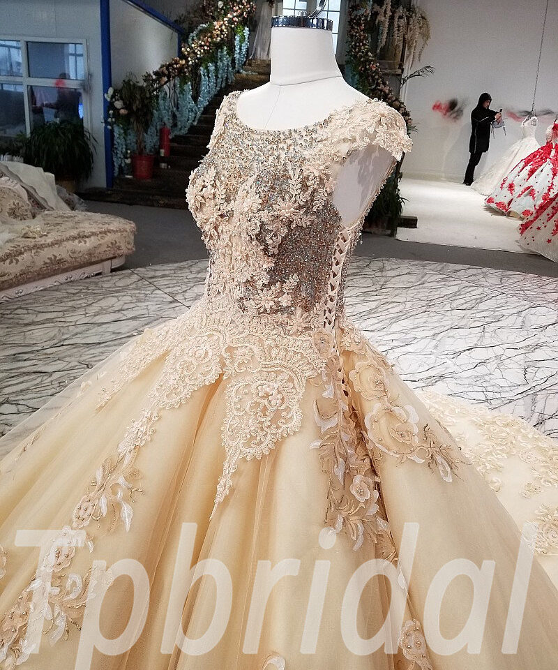 champagne wedding dress lace 205-10
