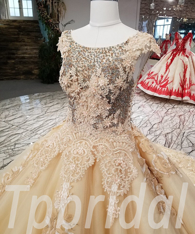 champagne wedding dress lace 205-10