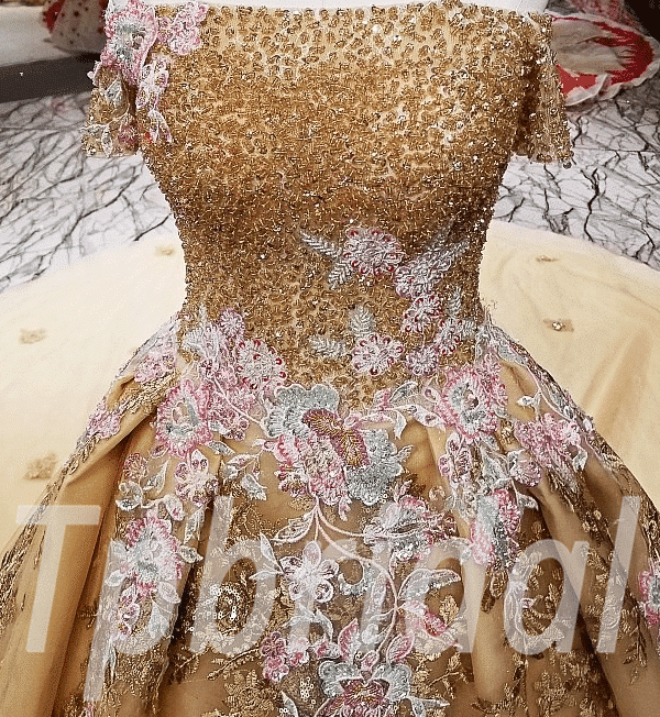 gold wedding dress plus size 208-02