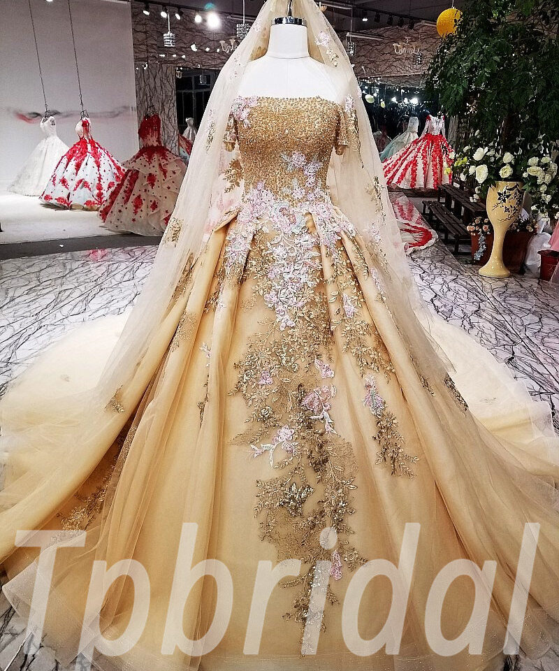 gold wedding dress plus size 208-06