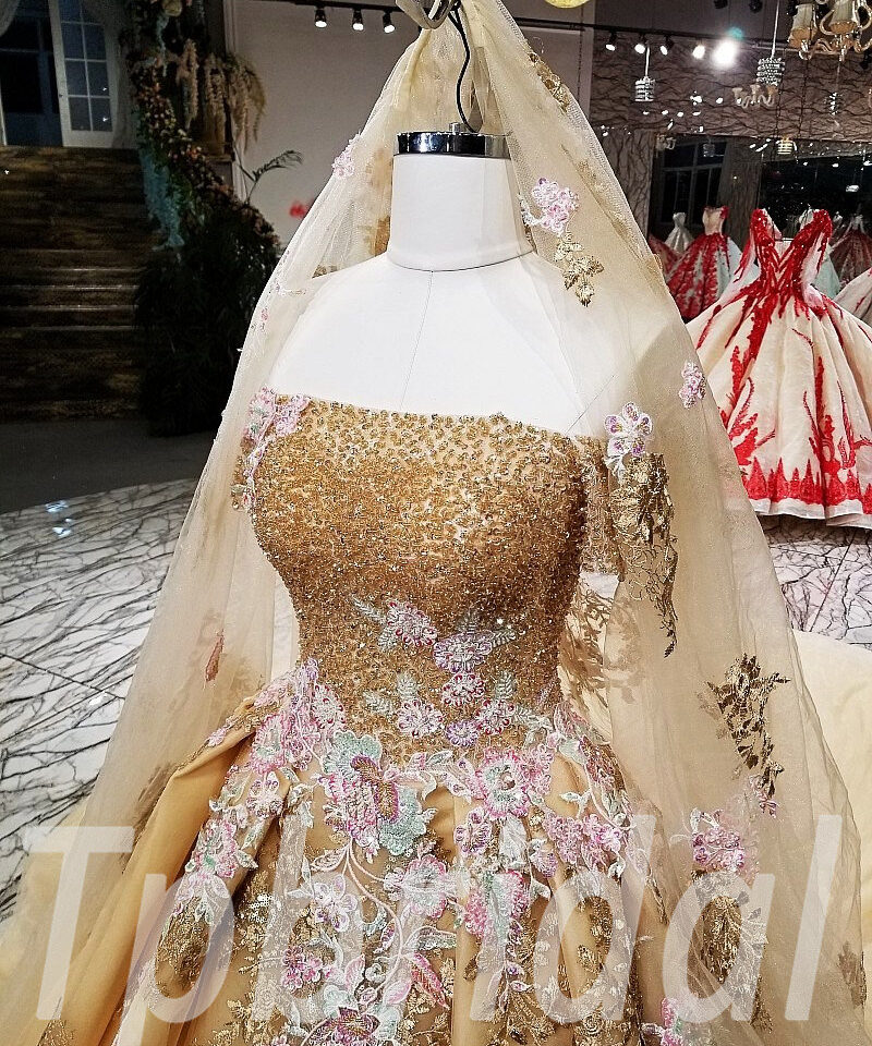 gold wedding dress plus size 208-07