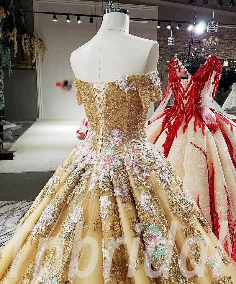 gold wedding dress plus size 208-09