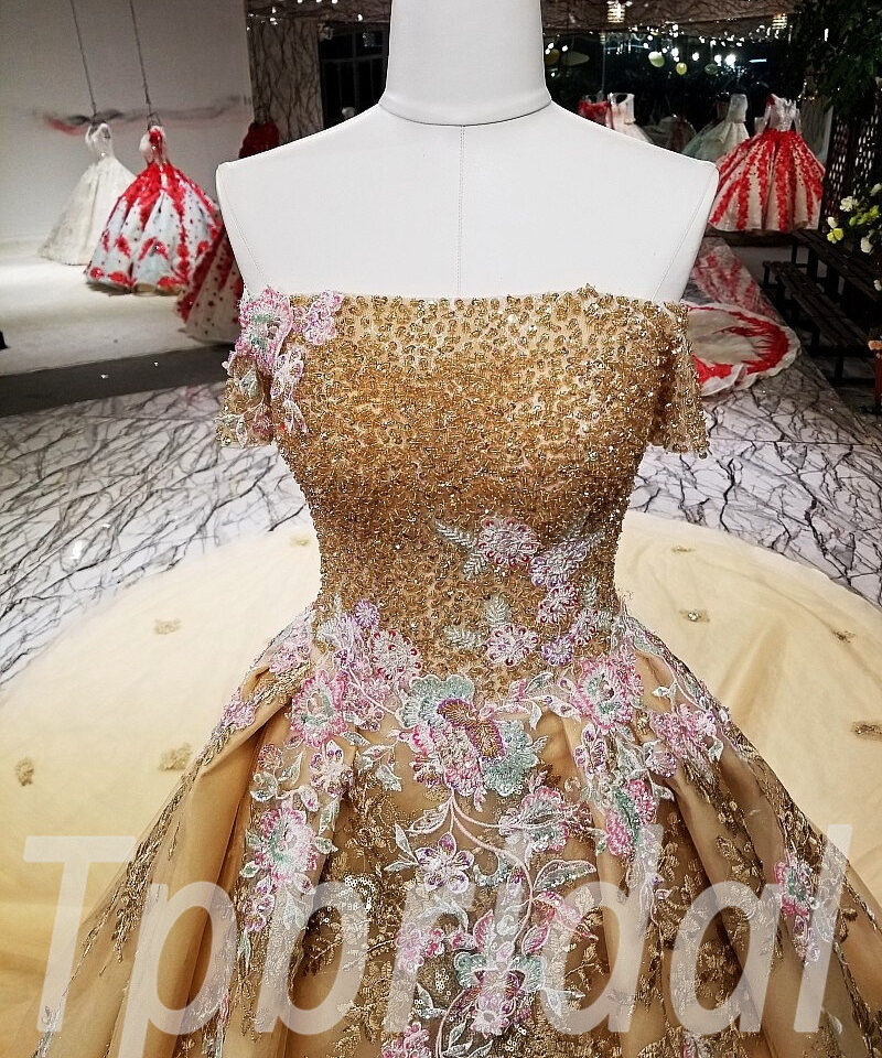 gold wedding dress plus size 208-10