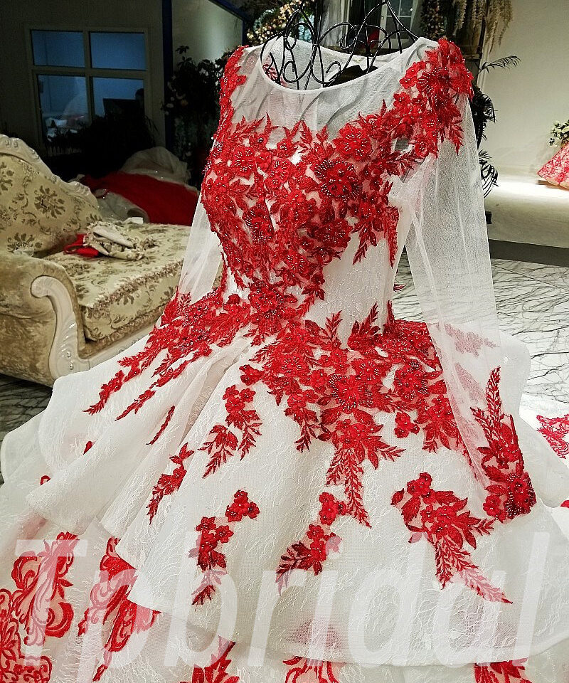 long sleeve wedding dress ball gown 183-04