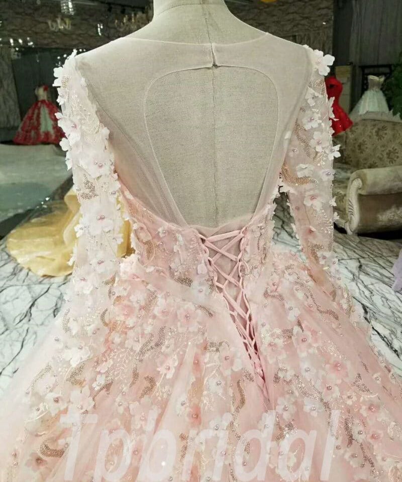 pink prom dress long sleeve 161-01