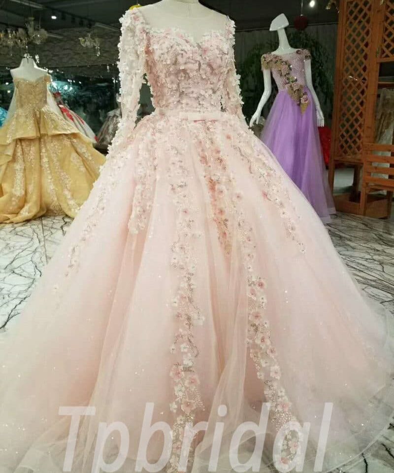 pink prom dress long sleeve 161-02