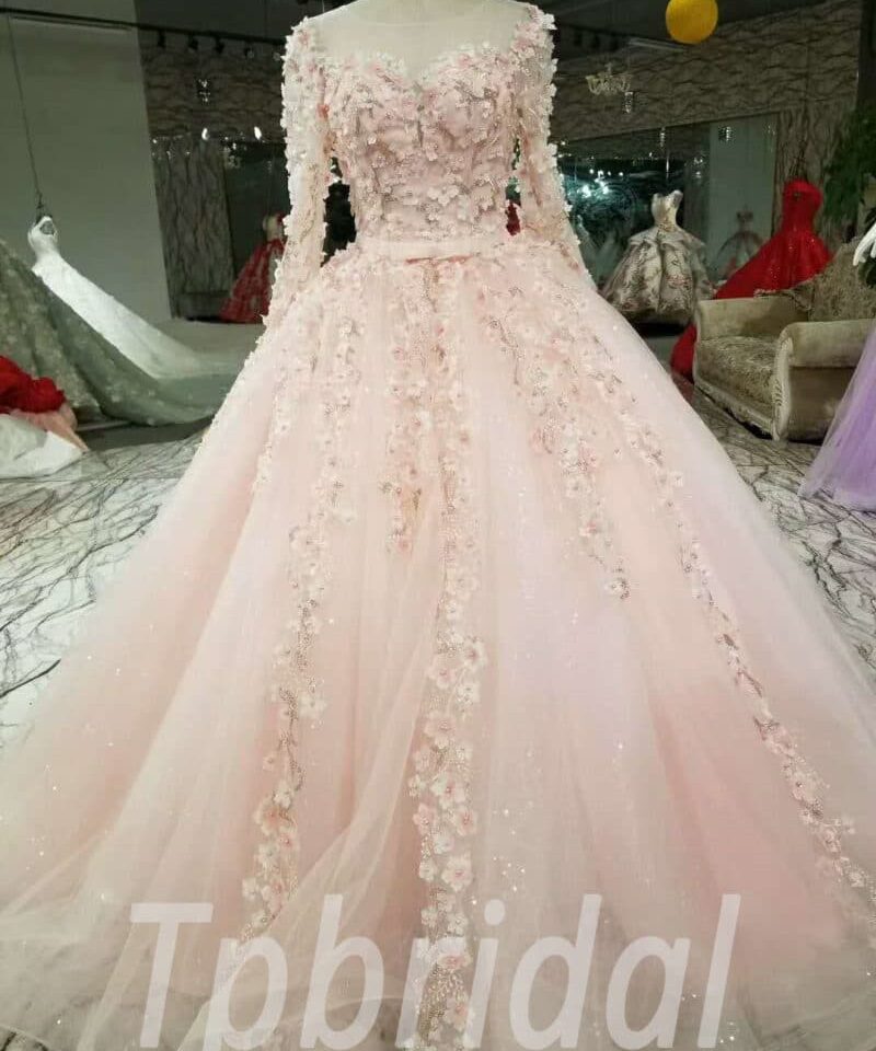 pink prom dress long sleeve 161-03
