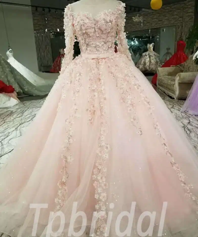 pink prom dress long sleeve 161-03