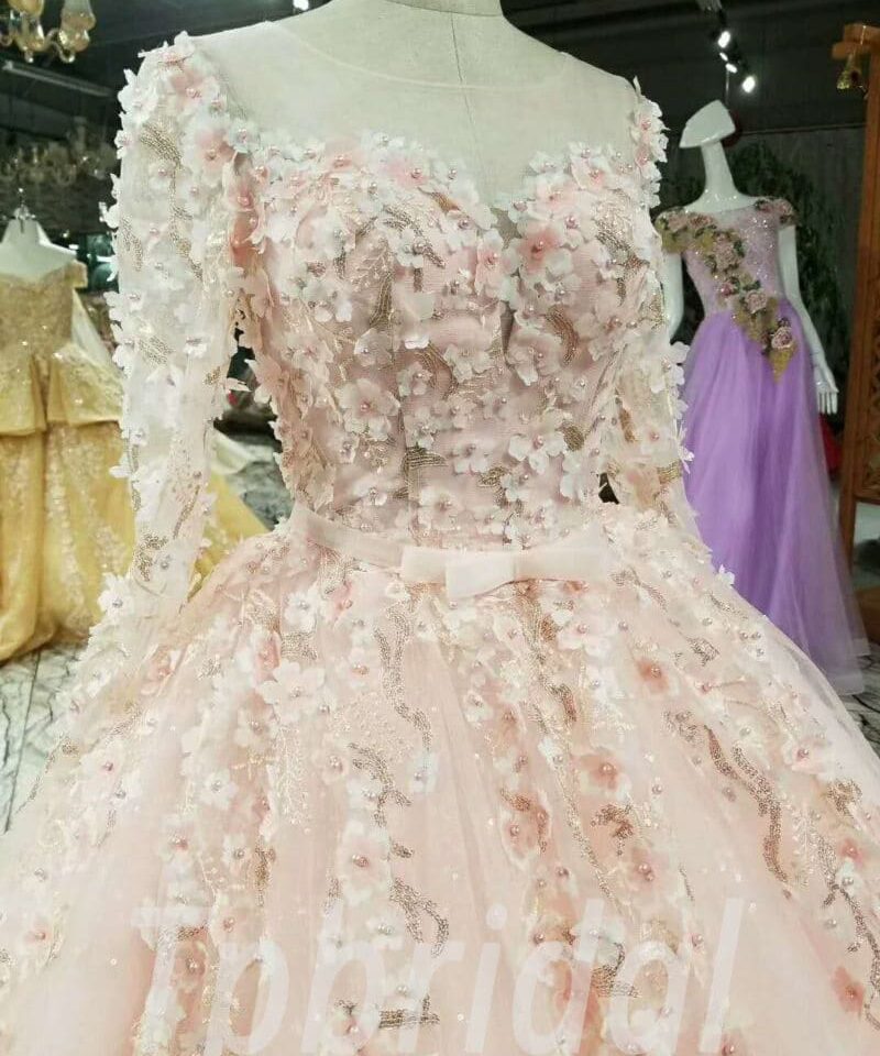 pink prom dress long sleeve 161-04
