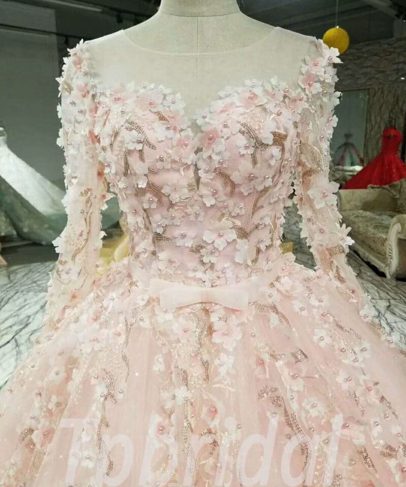 pink prom dress long sleeve 161-05