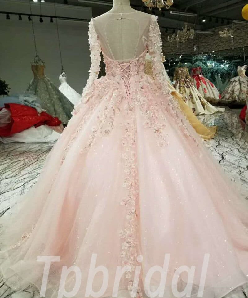 pink prom dress long sleeve 161-06