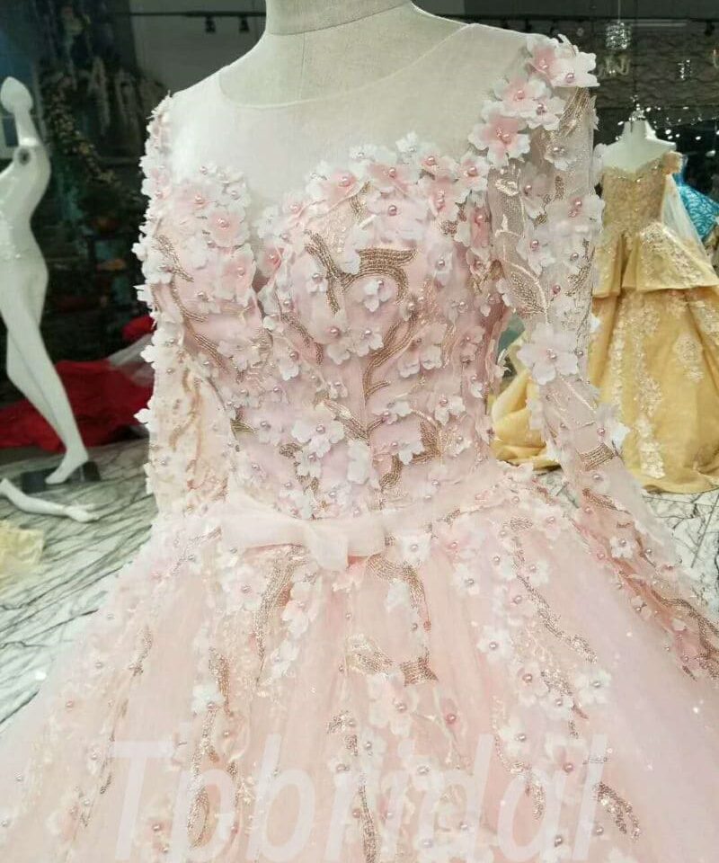 pink prom dress long sleeve 161-07