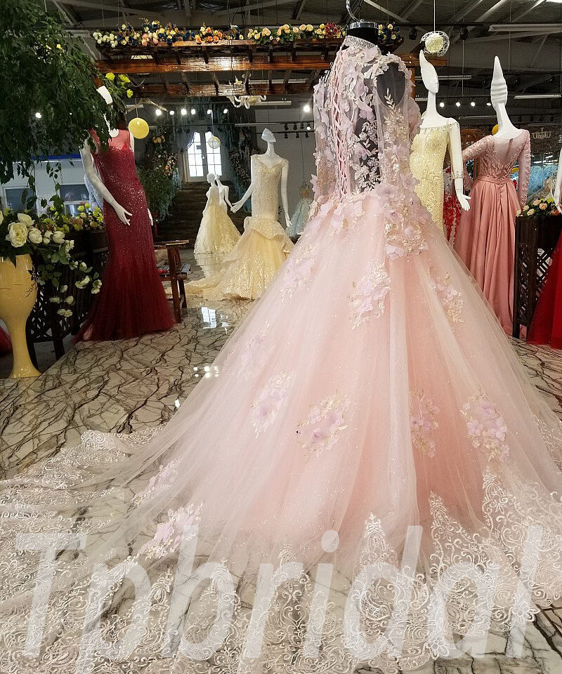 pink prom dress train 168-06